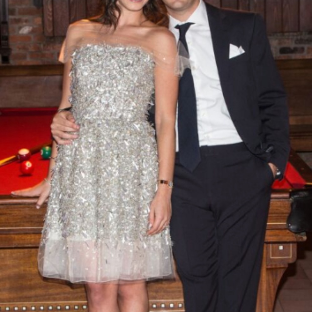 Jenny Packham Silver Sequin and Beaded Dress